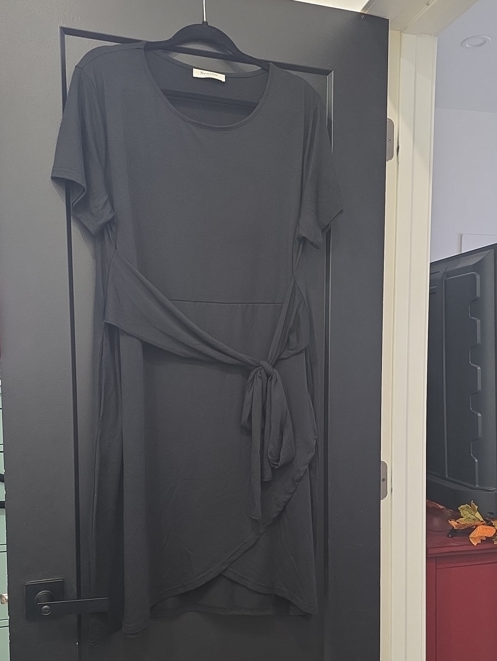 Black Tie-Waist Short Sleeve Mini Dress
